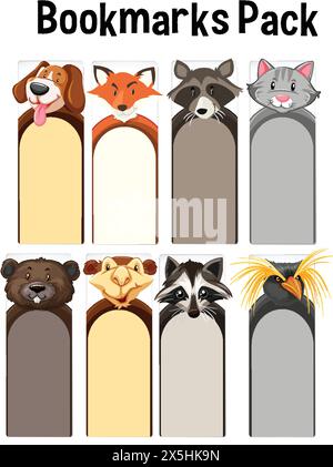 Bunte Lesezeichen mit verschiedenen niedlichen Tieren Stock Vektor