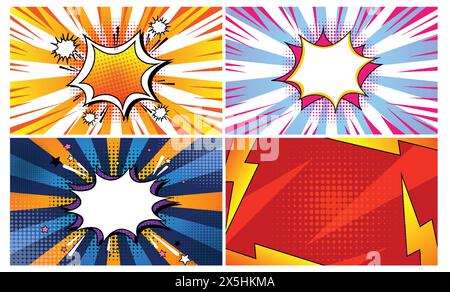 Vier explosionsartige Comic-Panels Stock Vektor