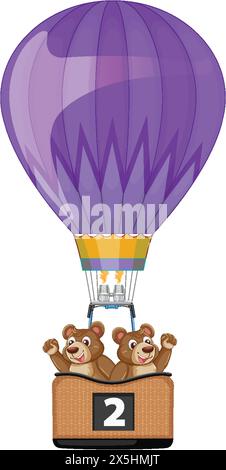 Zwei Bären in einem Heißluftballon, die Spaß haben Stock Vektor