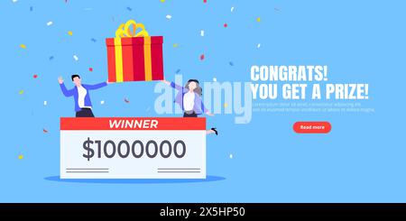 Glückliche Lottosieger mit großem Lohn. Stock Vektor