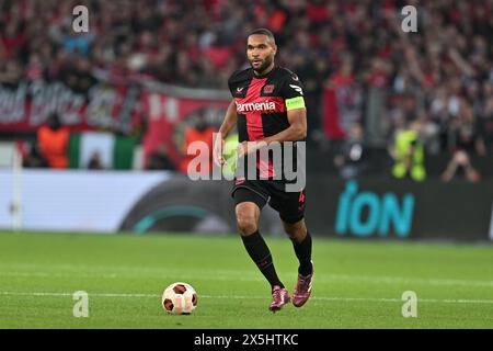 Jonathan Tah (Bayer 04 Leverkusen) während des Spiels der UEFA Europa League zwischen Bayer Leverkusen 2-2 Roma im BayArena Stadion am 09. Mai 2024 in Leverkusen. Quelle: Maurizio Borsari/AFLO/Alamy Live News Stockfoto