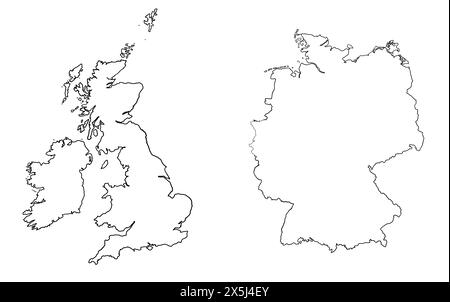 Konturzeichnung von Großbritannien und Deutschland. Abbildung der europäischen Länder. Stockfoto