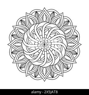 Symmetry Mandala Kids Malbuch Seite für KDP Book Interior. Friedliche Blütenblätter, Fähigkeit zum Entspannen, Gehirnerlebnisse, harmonischer Hafen, friedlicher Hafen Stock Vektor