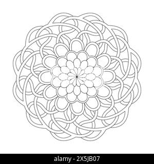 Kids Zen Whirl Mandala Malbuch Seite für KDP Book Interior. Friedliche Blütenblätter, Fähigkeit zum Entspannen, Gehirnerlebnisse, harmonischer Hafen, friedlicher Hafen Stock Vektor