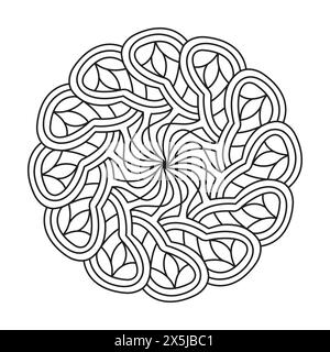 Psychedelische Kids Mandala Malbuch Seite für KDP Book Interior. Friedliche Blütenblätter, Fähigkeit zum Entspannen, Gehirnerlebnisse, harmonischer Hafen, friedlicher Po Stock Vektor