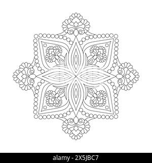 Creative Kids Mandala Malbuch Seite für KDP Book Interior. Friedliche Blütenblätter, Fähigkeit zum Entspannen, Gehirnerlebnisse, harmonischer Hafen, friedlicher Hafen Stock Vektor