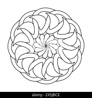 Meditation Kids Mandala Malbuch Seite für KDP Book Interior. Friedliche Blütenblätter, Fähigkeit zum Entspannen, Gehirnerlebnisse, harmonischer Hafen, friedliche POR Stock Vektor