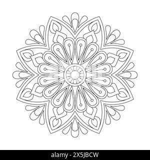 Abstrakte Mandala Kids Malbuch Seite für KDP Book Interior. Friedliche Blütenblätter, Fähigkeit zum Entspannen, Gehirnerlebnisse, harmonischer Hafen, friedlicher Hafen Stock Vektor