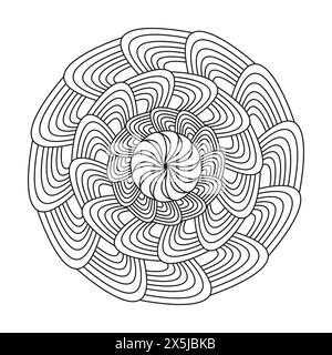 COSMOS Mandala Kids Malbuch Seite für KDP Book Interior. Friedliche Blütenblätter, Fähigkeit zum Entspannen, Gehirnerlebnisse, harmonischer Hafen, friedliches Porträt Stock Vektor