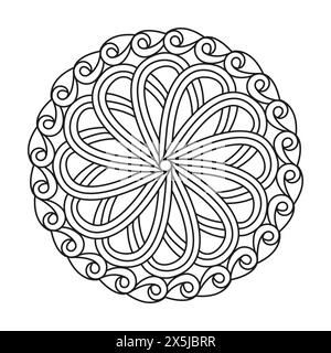 Sonskrit Kids Mandala Malbuch Seite für kdp Book Interior. Friedliche Blütenblätter, Fähigkeit zum Entspannen, Gehirnerlebnisse, harmonischer Hafen, friedliches Portal Stock Vektor