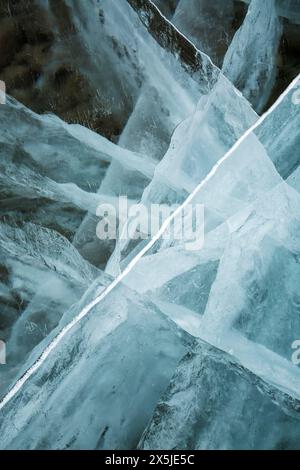 Kanada, Alberta, Canmore, Spray Valley Provincial Park, Spray Lakes Ice abstrakt Stockfoto