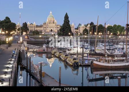 Kanada, British Columbia. Victoria, Inner Harbor bei Sonnenaufgang Stockfoto