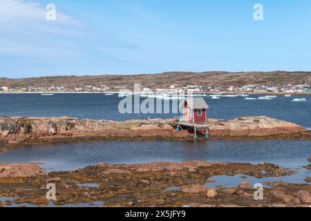 Angelbühne, Joe Batt's Arm, Fogo Island, Neufundland und Labrador, Kanada. Stockfoto