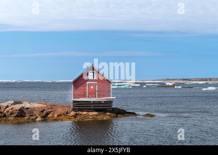 Angelbühne, Joe Batt's Arm, Fogo Island, Neufundland und Labrador, Kanada. Stockfoto