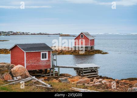 Angelbühne, Joe Batt's Arm, Fogo Island, Neufundland und Labrador, Kanada. Stockfoto