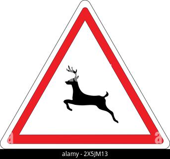 Dreieckiges Straßenschild mit weißem Hintergrund und roter Einfassung: Wildtierüberquerung Stock Vektor