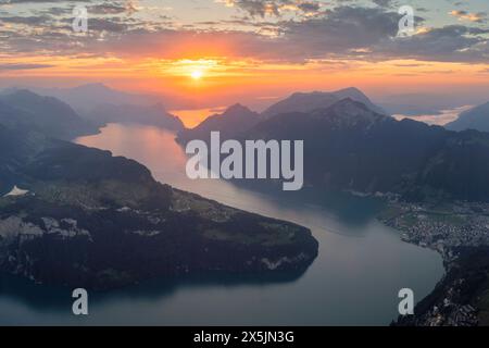 Blick vom Fronalpstock auf den Vierwaldstättersee, Morschach, Kanton Schwyz, Schweiz, Europa Copyright: Markusxlange 1160-5358 Stockfoto