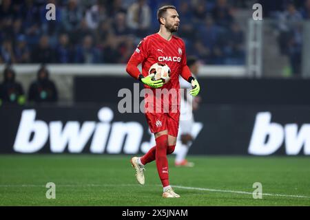 Bergamo, Italien. Mai 2024. Pau Lopez von Olympique de Marseille im Halbfinale der UEFA Europa League am 9. Mai 2024 in Bergamo, Italien. Quelle: Marco Canoniero/Alamy Live News Stockfoto