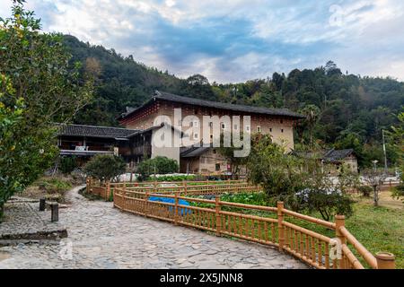 Hegui Square Building, UNESCO-Weltkulturerbe, Fujian Tulou ländliche Wohnung der Hakka, Yunshuiyao Ancient Town, Fujian, China, Asien Copyright: M Stockfoto