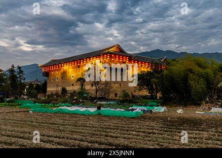 Hegui Square Building, UNESCO-Weltkulturerbe, Fujian Tulou ländliche Wohnung der Hakka, Yunshuiyao Ancient Town, Fujian, China, Asien Copyright: M Stockfoto