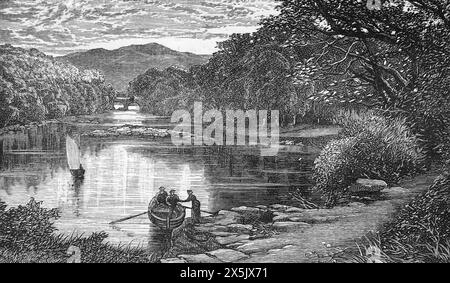 Das Meeting of the Waters, Killarney National Park, County Kerry, Irland. Hier treffen sich die berühmten Seen von Killarney zusammen. Der Upper Lake, der Middle Lake (auch bekannt als Muckross Lake) und der Lower Lake (Lough Leane) kommen zusammen. Schwarz-weiß-Illustration aus unserem eigenen Land Band III, veröffentlicht von Cassell, Petter, Galpin & Co. Im späten 19. Jahrhundert. Stockfoto