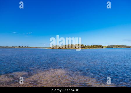 Die Wallaga Lake Bridge und die umliegende Landschaft in Bega Shire, New South Wales, Australien Stockfoto