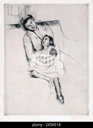 Zeichnung der amerikanischen Künstlerin Mary Cassatt - Jeannette und ihre Mutter sitzen auf einem Sofa (1901) Stockfoto