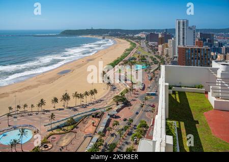 Erhöhte Aussicht auf Strände, Hotels, Promenade und Indischen Ozean, Durban, Provinz KwaZulu-Natal, Südafrika, Afrika Copyright: FrankxFell 844-33360 Stockfoto