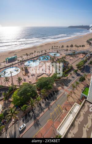 Erhöhte Aussicht auf Strände, Promenade und Indischen Ozean, Durban, Provinz KwaZulu-Natal, Südafrika, Afrika Copyright: FrankxFell 844-33346 Stockfoto