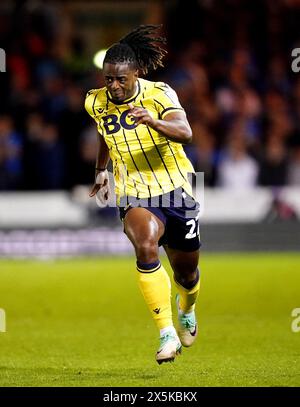 Greg Leigh von Oxford United im Halbfinale der Sky Bet League One im zweiten Legspiel im Weston Homes Stadium in Peterborough. Bilddatum: Mittwoch, 8. Mai 2024. Stockfoto