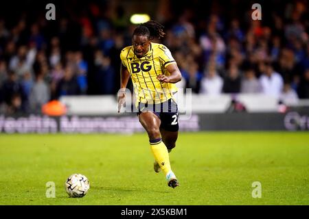 Greg Leigh von Oxford United im Halbfinale der Sky Bet League One im zweiten Legspiel im Weston Homes Stadium in Peterborough. Bilddatum: Mittwoch, 8. Mai 2024. Stockfoto