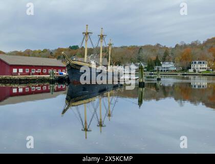 Mystic Seaport, südliches Ende von Mystic Seaport, Nachbildung des Brant Point Lighthouse in Massachusetts. Stockfoto