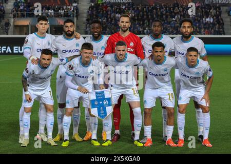 Bergamo, Italien. Mai 2024. Italien, Bergamo, 9. Mai 2024: Während des Fußballspiels Atalanta BC gegen O. Marseille, Europa League Halbfinale 2nd Leg Gewiss StadiumAtalanta BC gegen Olympique de Marseille - Halbfinale 2nd Leg Europa League 2023/2024 im Gewiss Stadion (Foto: Fabrizio Andrea Bertani/Pacific Press) Credit: Pacific Press Media Production Corp./Alamy Live News Stockfoto