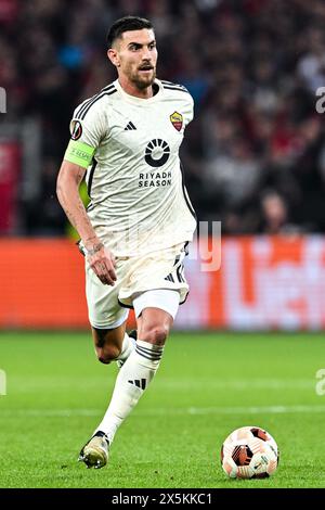 Leverkusen, Deutschland. Mai 2024. Bay Arena, 09.05.24: Lorenzo Pellegrini (7 Roma) im Halbfinale der UEFA Europa League im zweiten Legspiel zwischen AS Roma und Bayer 04 Leverkusen in der Bay Arena in Leverkusen. Fußball (Cristiano Mazzi/SPP) Credit: SPP Sport Pressefoto. /Alamy Live News Stockfoto