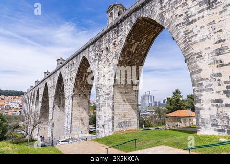 Portugal, Lissabon. Das antike römische Agua Livres, Free Waters, Aquädukt. Stockfoto