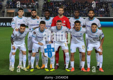 Bergamo, Italien. Mai 2024. Italien, Bergamo, 9. Mai 2024: Während des Fußballspiels Atalanta BC gegen O. Marseille, Europa League Halbfinale 2nd Leg Gewiss Stadium. Atalanta BC vs Olympique de Marseille - Halbfinale 2nd Leg Europa League 2023/2024 im Gewiss Stadium (Bild: © Fabrizio Andrea Bertani/Pacific Press via ZUMA Press Wire) NUR ZUR REDAKTIONELLEN VERWENDUNG! Nicht für kommerzielle ZWECKE! Stockfoto