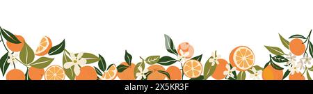 Farbenfrohe Sommerränder mit Orangen Zitrusfrüchten Stock Vektor