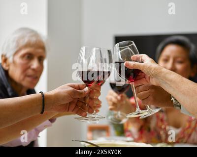 Familien-Toast mit Rotwein Stockfoto