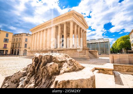 Maison Carree römischer historischer Tempel in Nimes Straße, Südfrankreich Stockfoto