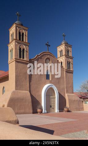 Old San Miguel Mission, gegründet 1598, (älteste Kirche der USA) Socorro, New Mexico, USA Stockfoto