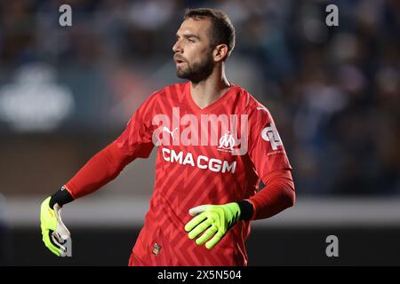 Bergamo, Italien. Mai 2024. Pau Lopez von Olympique de Marseille reagiert beim Spiel der UEFA Europa League im Gewiss-Stadion in Bergamo. Der Bildnachweis sollte lauten: Jonathan Moscrop/Sportimage Credit: Sportimage Ltd/Alamy Live News Stockfoto