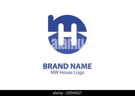 MW Letter Logo. Buchstabe H über Negativraum mit House Design Concept. Design-Vorlage für Letter H-Logo. Vektorillustration des Anfangsbuchstaben H-Logos. Stock Vektor