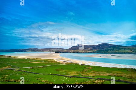 Kyle of Tongue Sutherland Schottland Blick von Midtown über Sandstrände nach Coldbackie bei Ebbe im Frühling Stockfoto