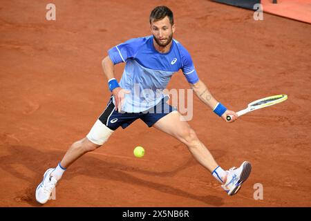 Rom, Italien. Mai 2024. Corentin Moutet während des Spiels gegen Novak Djokovic beim Tennisturnier Internazionali BNL d’Italia 2024 im Foro Italico in Rom, Italien am 10. Mai 2024. Quelle: Insidefoto di andrea staccioli/Alamy Live News Stockfoto