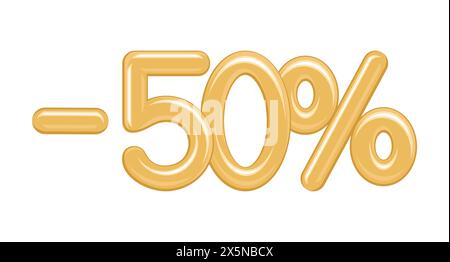 50 % Rabatt. Goldene Zahlen und Symbole auf weißem Hintergrund. Vektorabbildung Stock Vektor