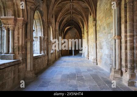 Atmoshperische Aufnahmen der Kreuzgänge der Kathedrale von Evora (Sé de Evora) Details, Evora, Portugal bei diffuser Beleuchtung am Morgen Stockfoto