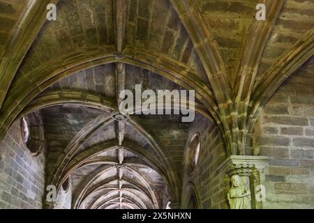 Atmoshperische Aufnahmen der Kreuzgänge der Kathedrale von Evora (Sé de Evora) Details, Evora, Portugal bei diffuser Beleuchtung am Morgen Stockfoto