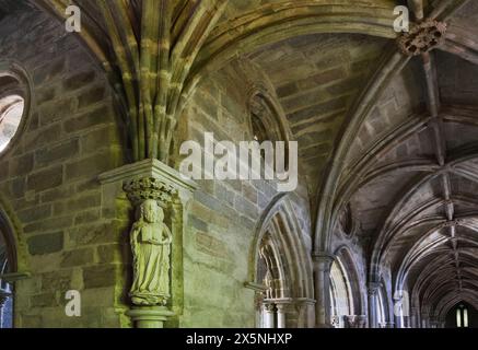 Atmoshperische Aufnahmen der Kreuzgänge der Kathedrale von Evora (Sé de Evora) Details, Evora, Portugal bei diffuser Beleuchtung am Morgen Stockfoto