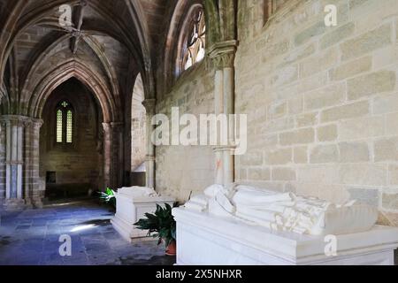 Atmoshperische Aufnahmen der Kreuzgänge der Kathedrale von Evora (Sé de Evora) Details, Evora, Portugal bei diffuser Beleuchtung am Morgen Stockfoto