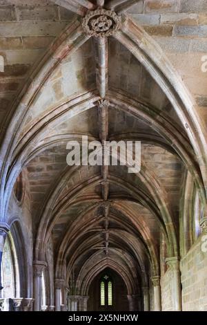 Atmoshperische Aufnahmen der Kreuzgänge der Kathedrale von Evora (Sé de Evora) Details, Evora, Portugal bei diffuser Beleuchtung am Morgen Stockfoto